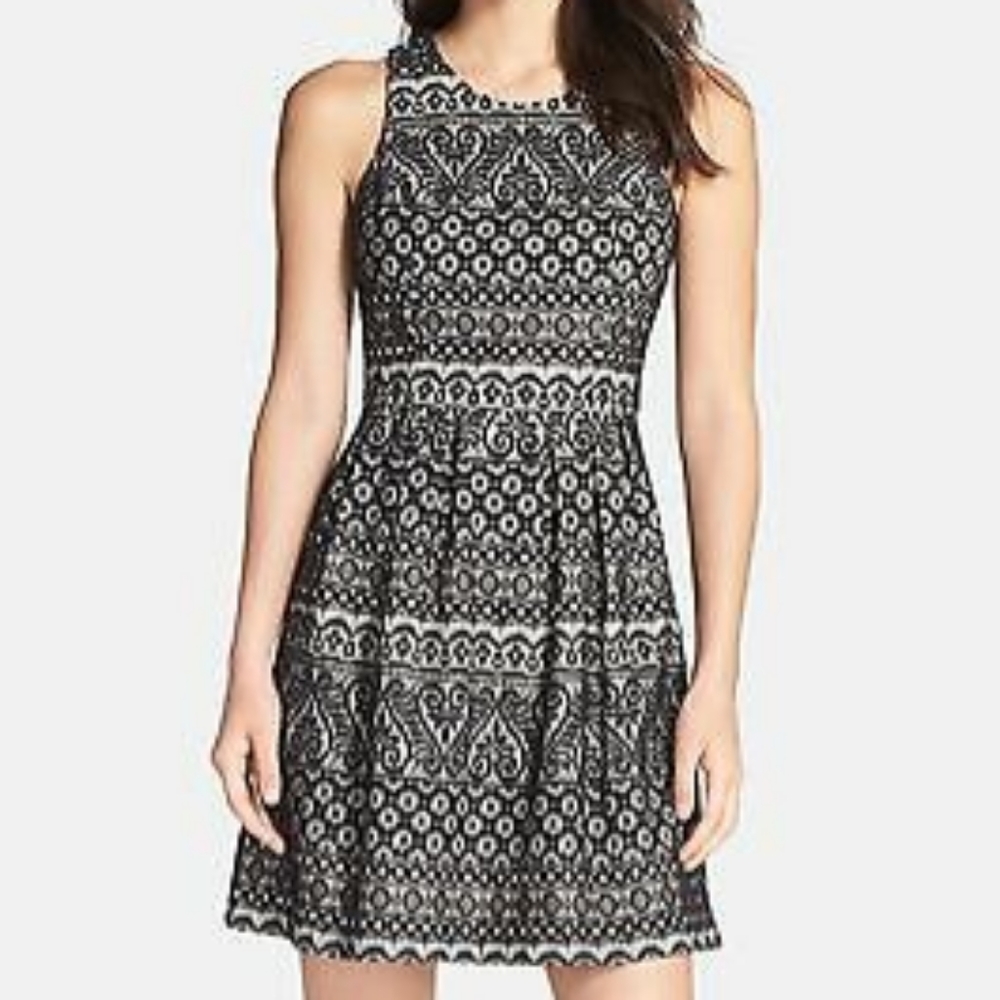 Kaya and Sloane Fit and Flare sleeveless lace dress